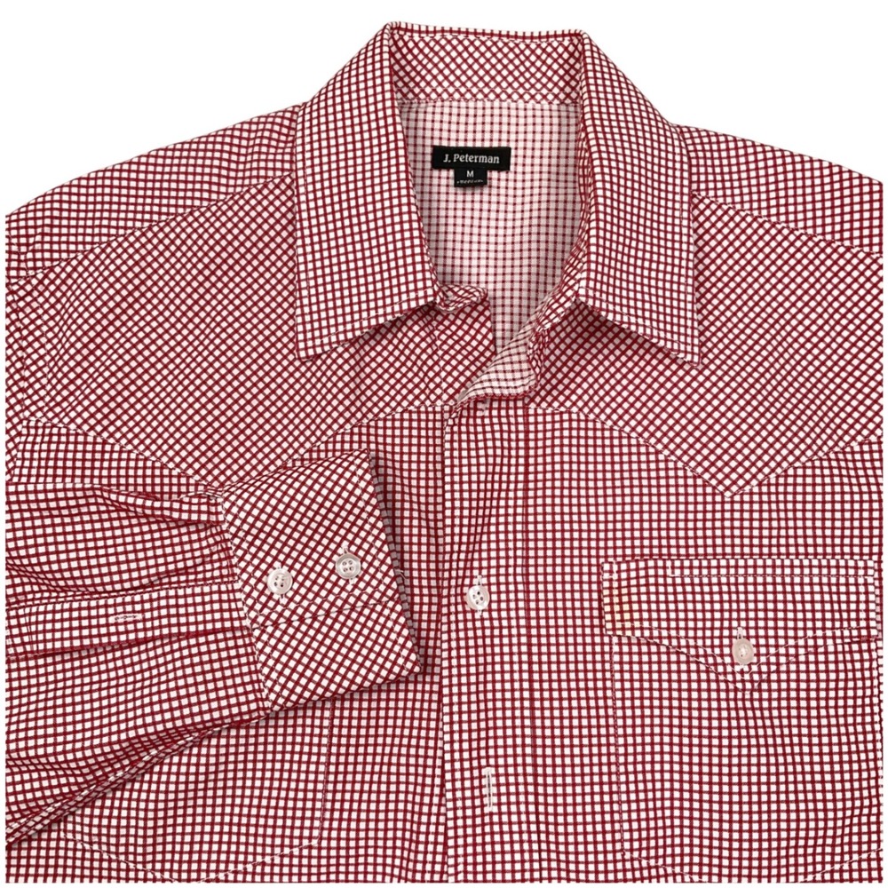 J. Peterman Shirt Mens‎ Medium Red White Western Micro-Check Rockabilly Cotton